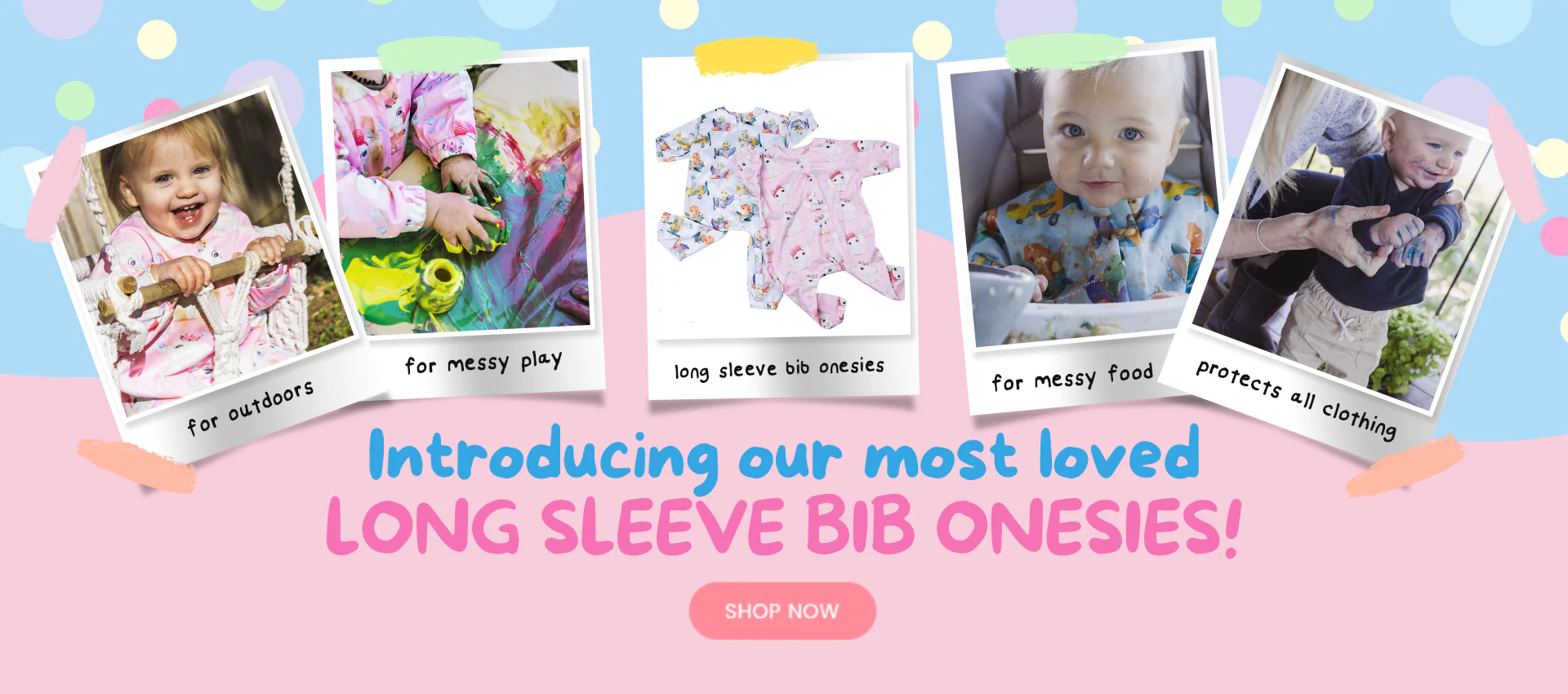 ## Long Sleeve Bib Onesies: Mess-free playtime & colorful fun!